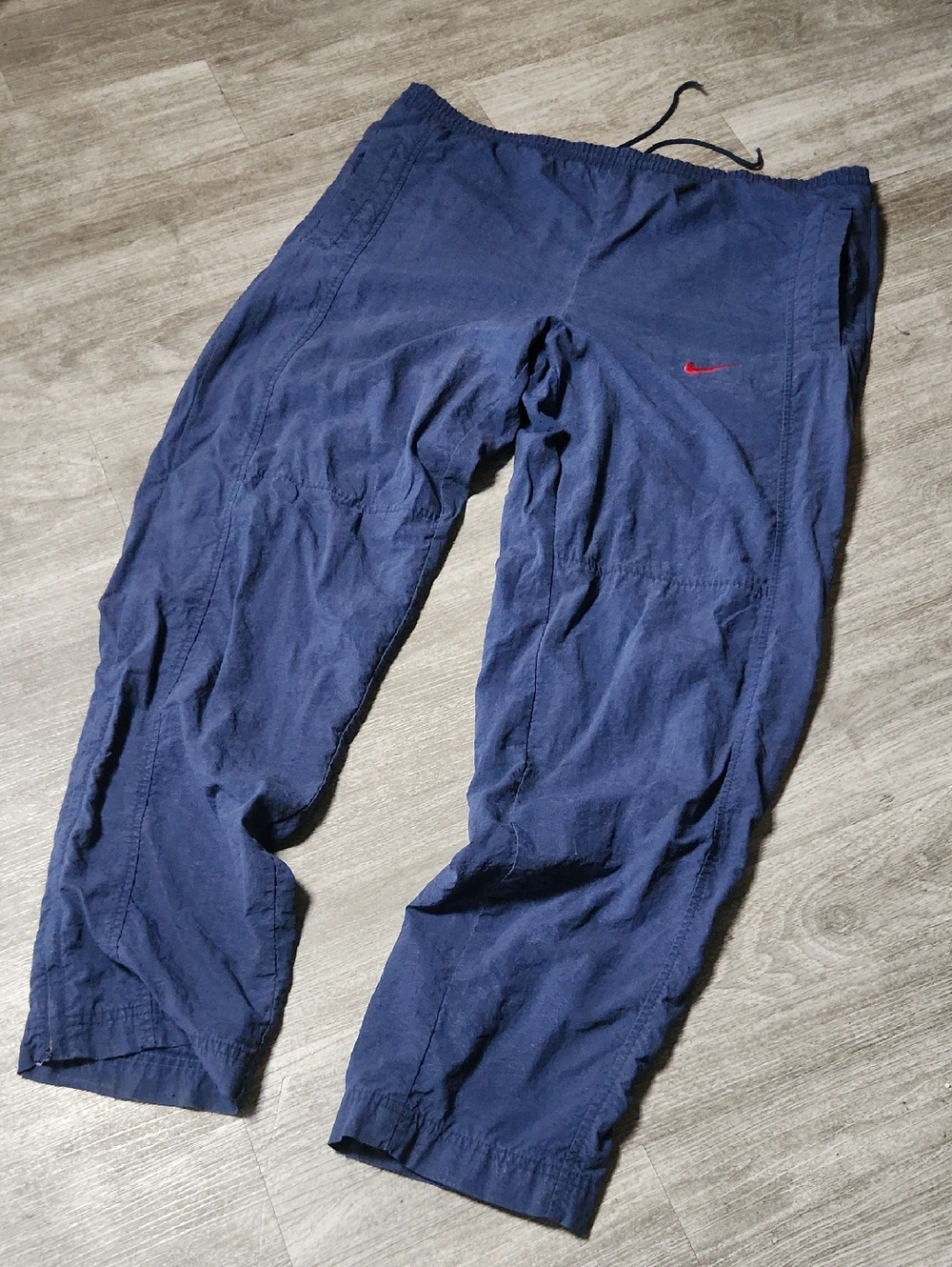 Vintage Nike Navy Blue Track Pants with Red Swoosh